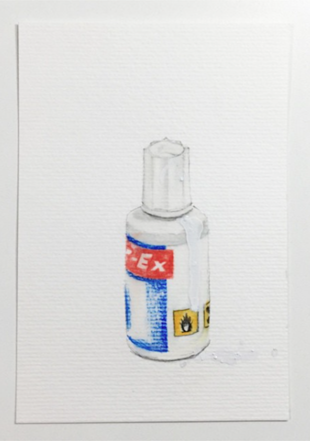 "Ex", 2016 pencil, coloured pencil, nail polish, ink on paper, 10 x 15 cm (4 x 6 in.)
