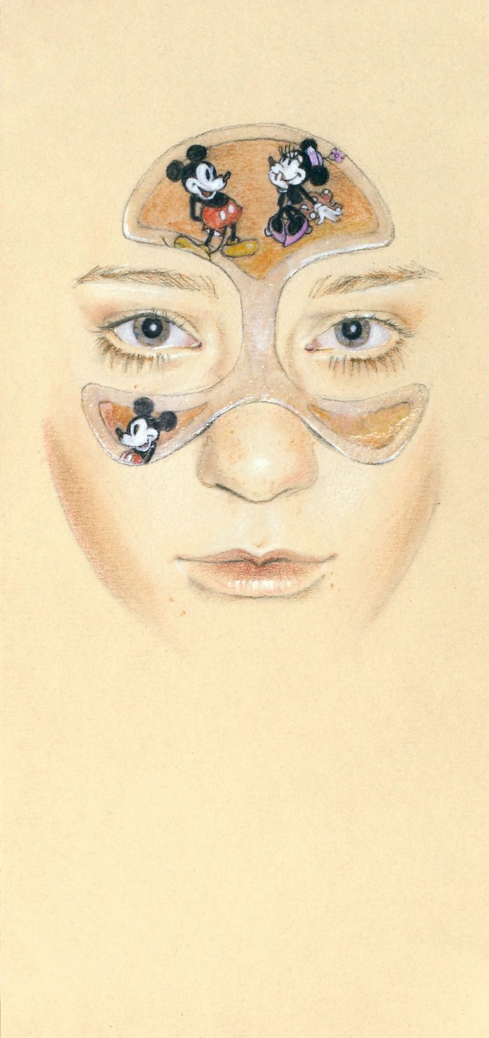 Portrait of Chloë Sevigny, Minnie & Mickey Mouse, 2008 pencil, colored pencil, nail polish on paper 21 x 10 cm (8 1/4 x 4 in.)